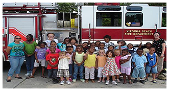 Children in Front of Firetruck